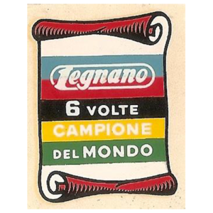 adesivo in pvc per canna sotto sella con iride scritta "6 volte campione del mondo" per biciclette LEGNANO anni 50/60/70